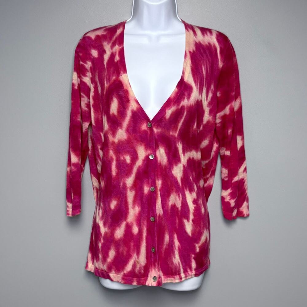 Ann Taylor Pink Coquette Silk Linen 3/4 Sleeve Lightweight Cardigan Womens Sz L